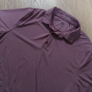 Graham Luxe Micro Stripe Performance Polo Men Large Burgundy‎ White Golf Shirt